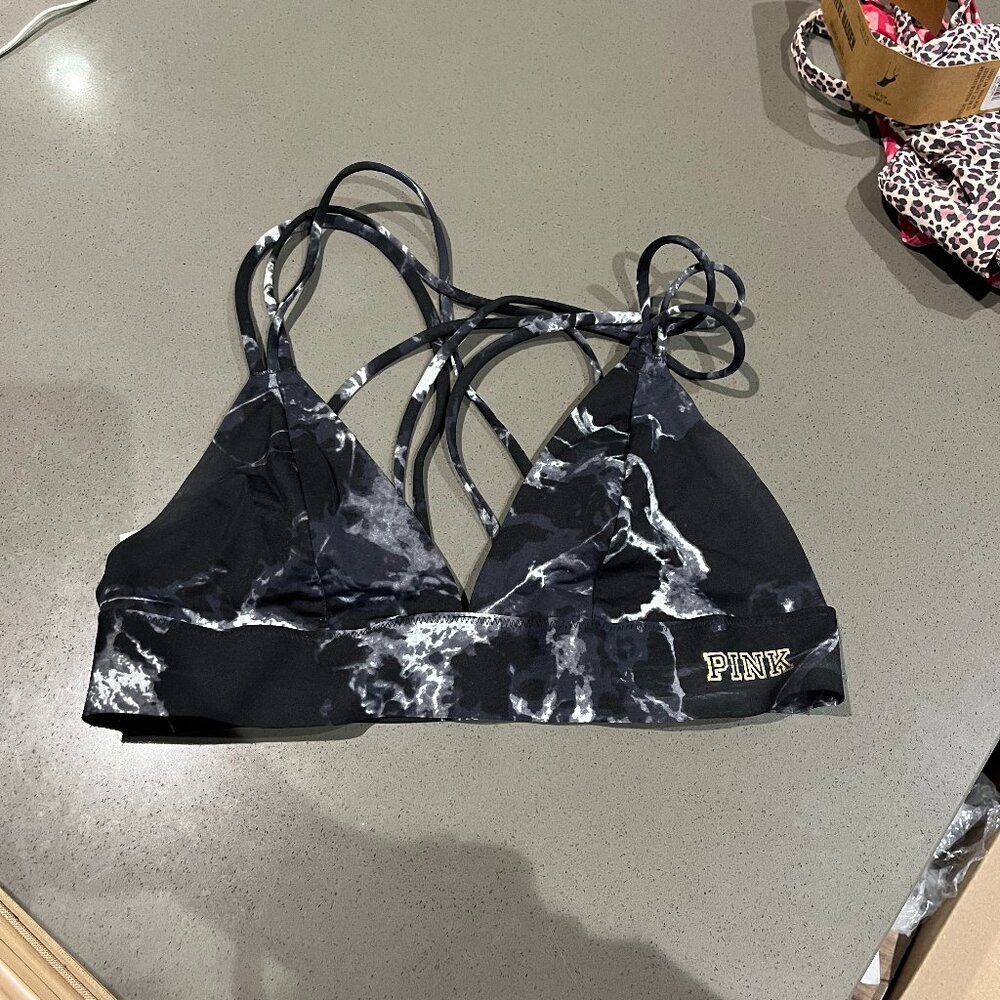 VS Victoria's Secret PINK Marble Triangle Criss Cross Bralette Size Small
